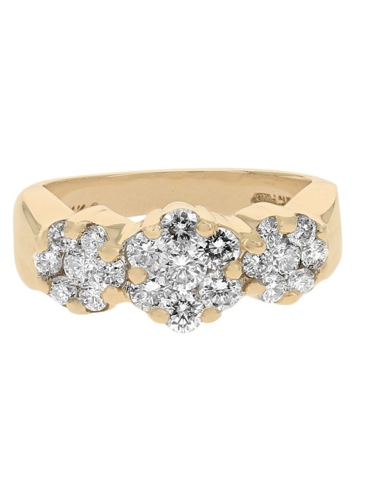 Diamond Triple Cluster Ring in Yellow Gold